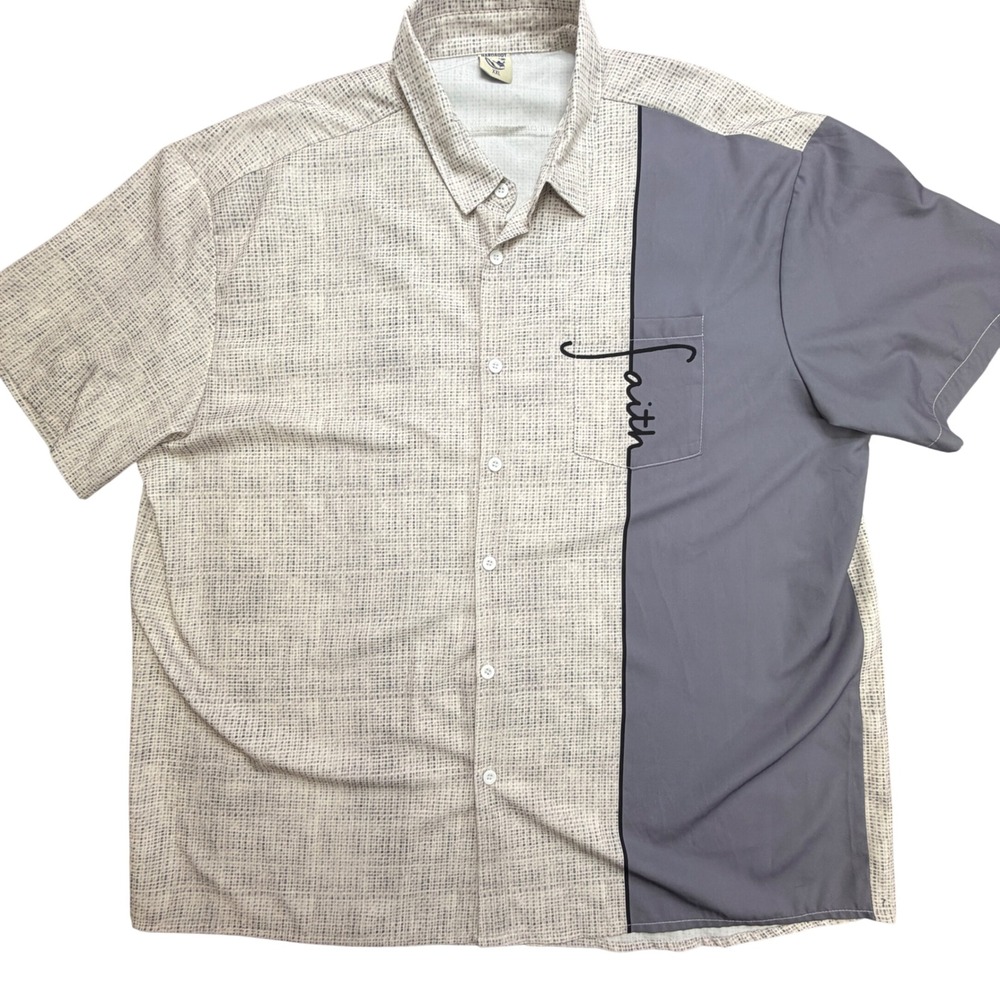 Hardaddy Mens XXL‎ Faith Colorblock Button Down Shirt Grey Tan Short Sleeve